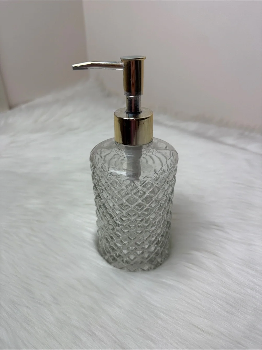 Diamond Cut Glass Soap Lotion Dispenser with Gold Pump
